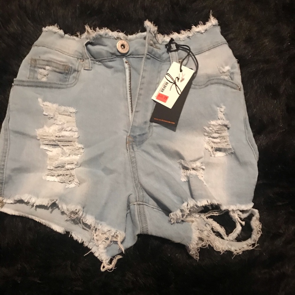 Distressed jean shorts
